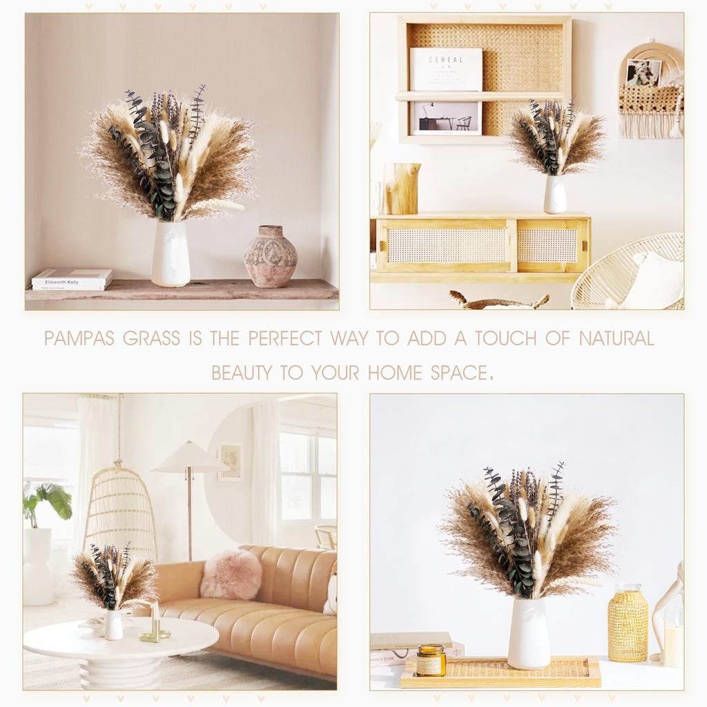 80Pieces Natural Dried Flowers Bouquet Home Decoration  Pampas Reeds Grass Rabbit Tails Bouquet Boho Home Arrangements