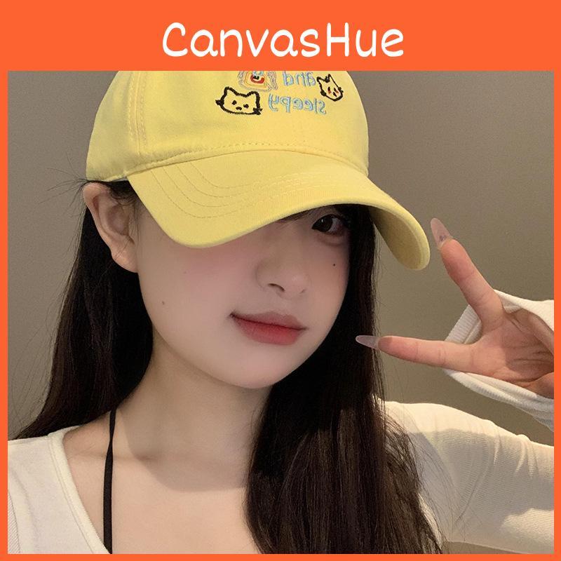 Yellow Trendy Embroidered Cat Baseball Hat For Women Perfect Summer Casual Wear