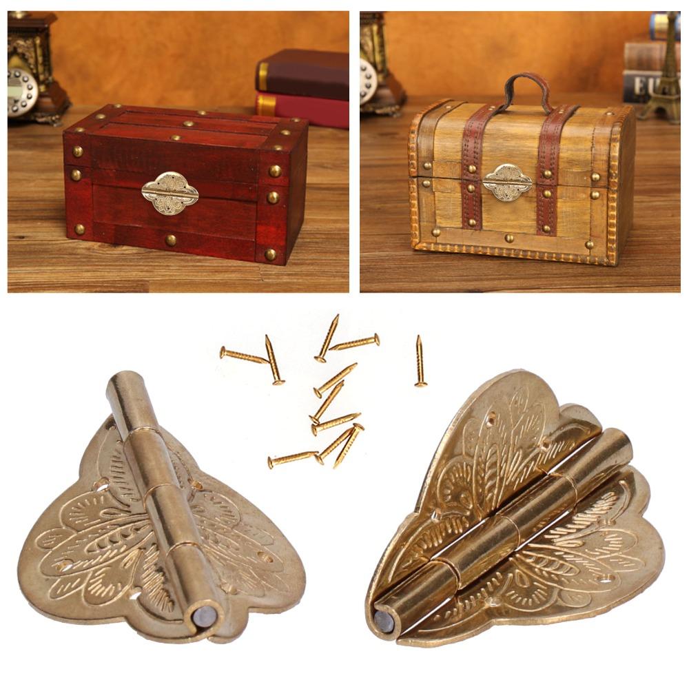 2pcs Brass Small Brass Hinge Copper Embossing Folding Hinge Vintage Antique Hinge  Drawer