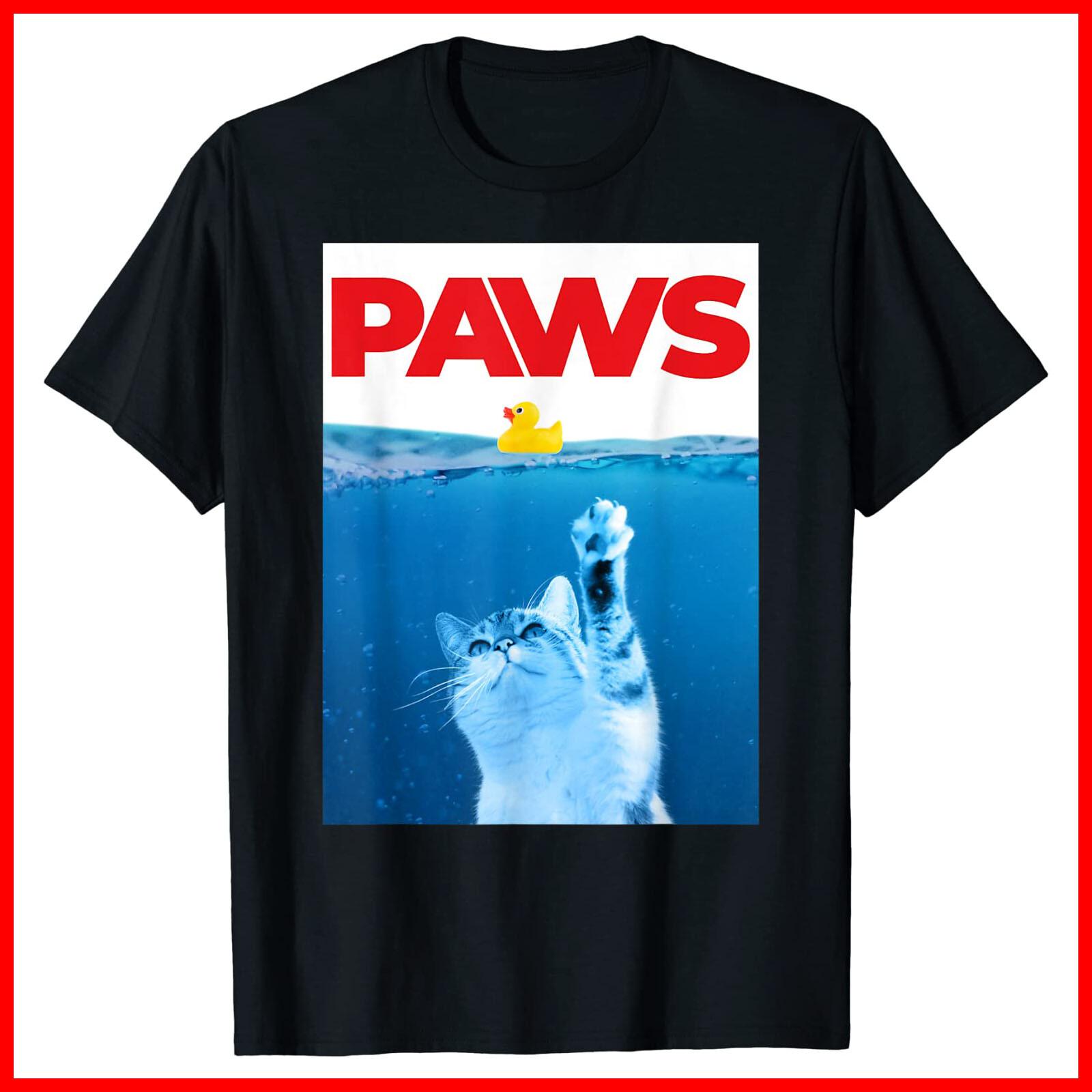 PAWS Cat And Yellow Rubber Duck Cute Kitten Funny Cat Parody Black T-Shirt S-5XL XL