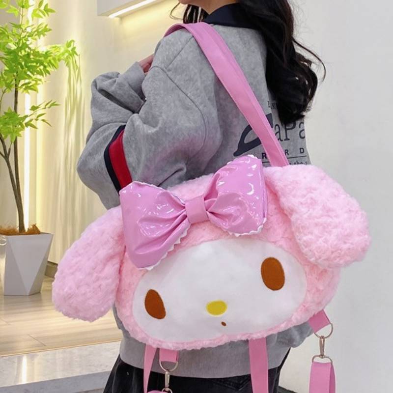 My Melody Girls Plush Backpack With Large Capacity For School And Daily Use