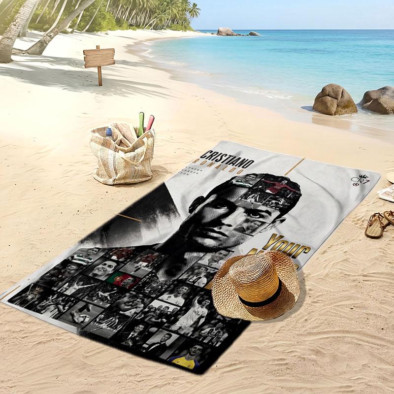 Asciugamano da Spiaggia Personalizzato Stampato Cristiano Ronaldo Logo Calcio Supporto Nome Personalizzato Testo Asciugamano Assorbente Per Sport Viaggio Regalo Speciale