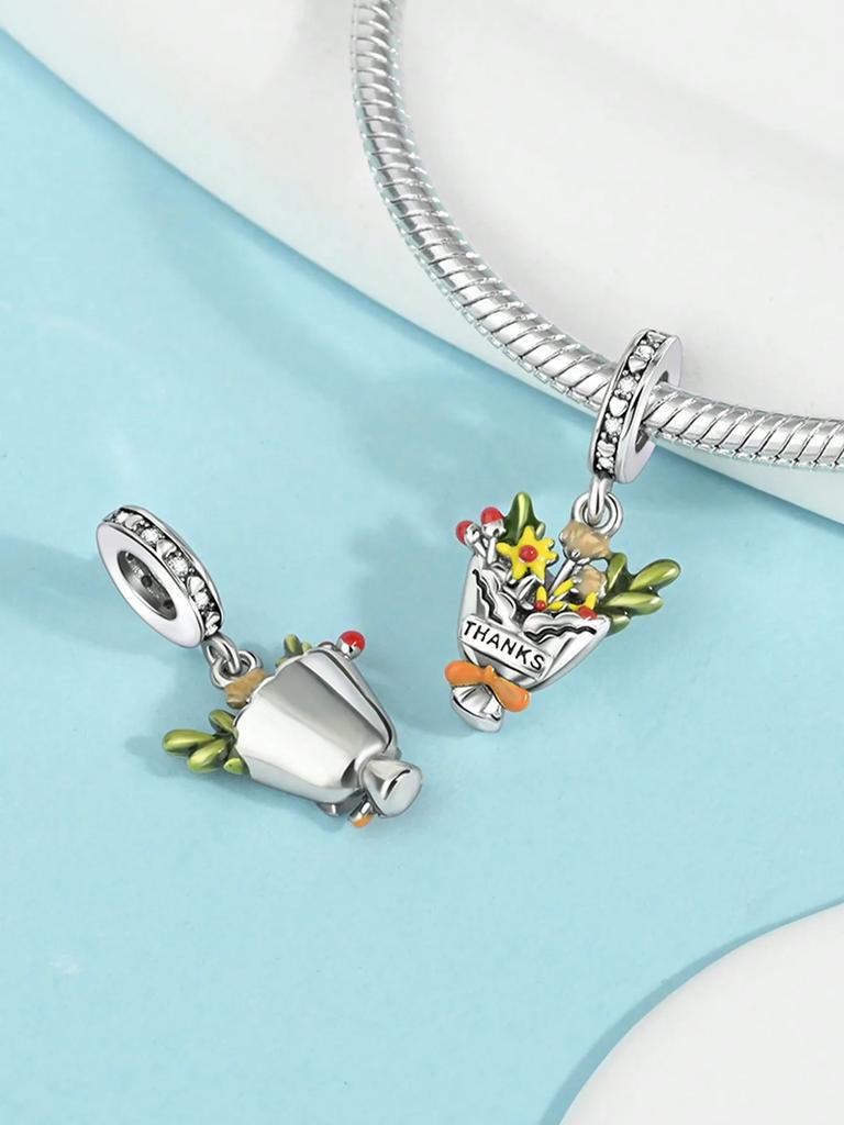 Copper Colors Autumn Sunflower Tulip Leave Beads Charm Pendant For Original Bracelet For Women Diy Jewelry Love Gift