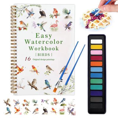 Watercolor Painting Workbook Kids Adults Beginners Watercolor Coloring Book 15 Paintings Botanical Plants Animal Painting Book