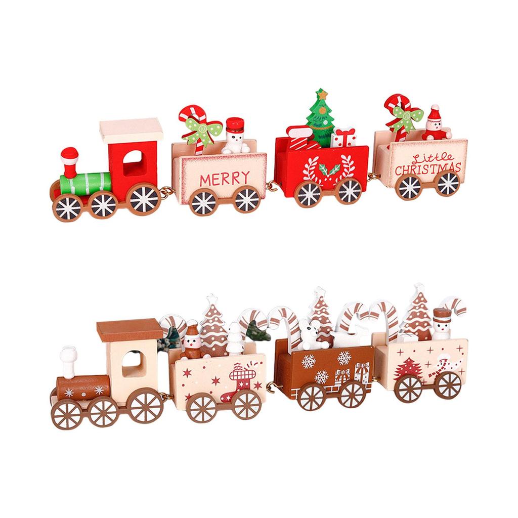 Christmas Wooden Train Ornament Mini Painted Train Snowman Statue Tabletop Decorations for Party Xmas Gifts Merry Christmas