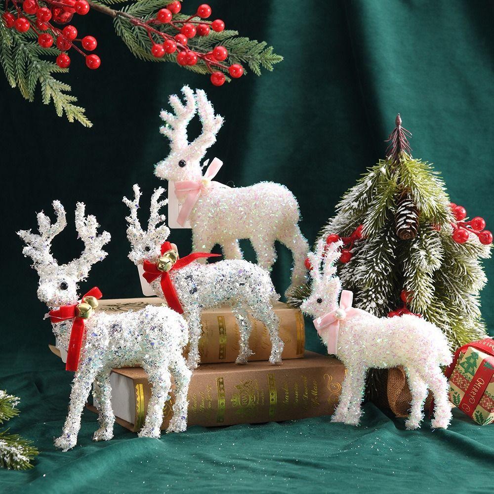 Cartoon Deer Statue Decorations Glittering Elk Cloth Decor Reindeer Sculpture  Christmas Tree Decor