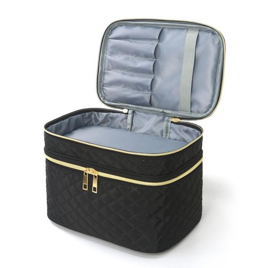 Travel Makeup Case Double Layer Makeup Bag with Handle And Multiple Compartments Cosmetic Organizer Case Portable Toiletry Bag for Women Business Trip