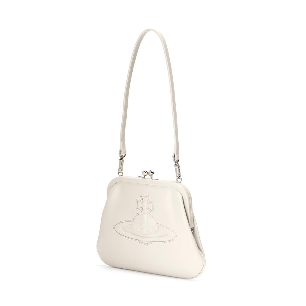 Vivienne Westwood West Queen Relief Logo Leather Underarm Crossbody Shoulder Bag Women bags Cream 4101005MWL002WA408