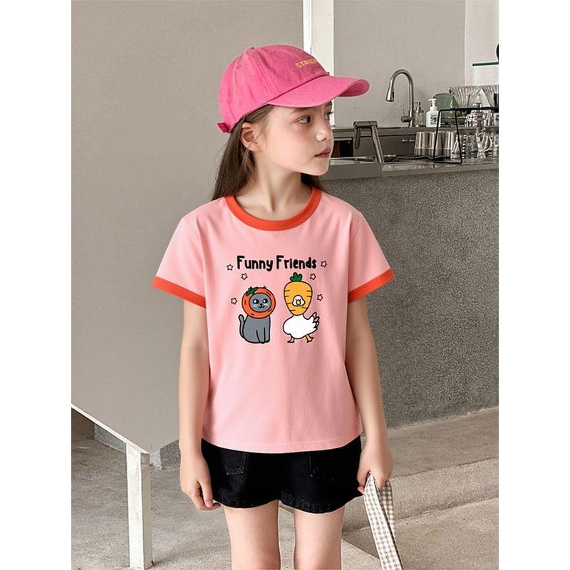 27Home Brand Summer Kidsren's Pure Cotton Short-Sleeved T-Shirt Girls Korean Style Kidsren's Clothing Cartoon Print Baby Clothes