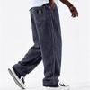 Wide-width Corduroy Patch Logo Pocket Casual Loose Straight-leg Pants for Men