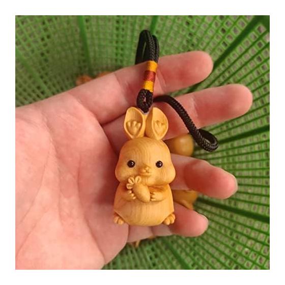 Zodiac Decoration Wooden Cute Rabbit Zodiac Sign 2023 Rabbit Stuffed Toy Auspicious Rich Good Luck Bag Charm Animals Rabbit Zodiac Decoration Pendant