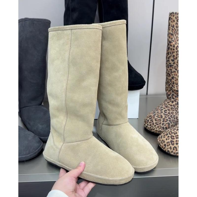 Ballambe~ Gefrostete Leder-Samtstiefel für Damen, vielseitige und dünne warme Schneestiefel für den Winter