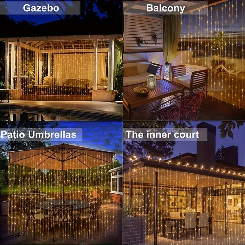 Guirlande Lumineuse Rideau Solaire Étanche IP54 8 Modes Lumières de Fond Décoratives pour Terrasse Clôture Balcon Décoration de Noël