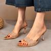 Champagne lace high-heeled slippers women's new versatile stiletto celebrity niche pointed one-word sandals summer