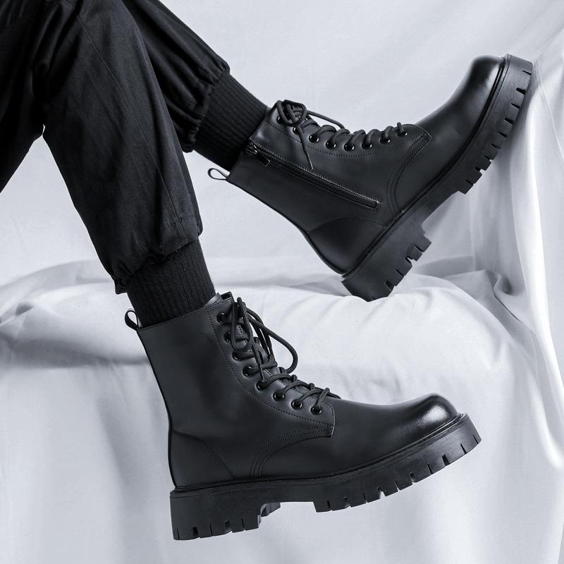 Leather Martin Boots Men's High-top British Medium-top Trendy Shoes Tooling Spring and Autumn Locomotive Soft Leather Winter Men's Shoes 4738-R