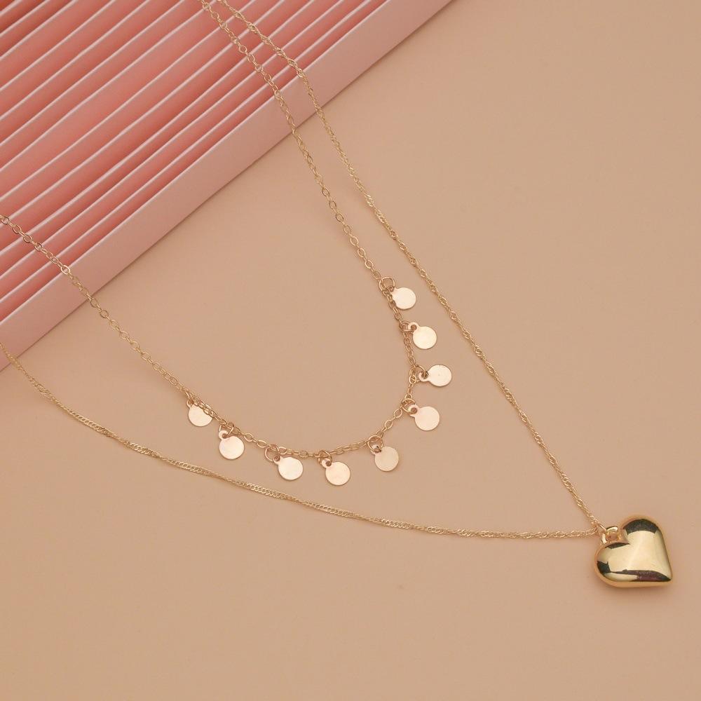 CCB Peach Heart Necklace Round Iron Sheet Collarbone Chain Neck Chain Women