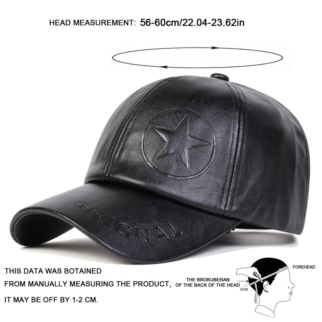 Unisex Pentagram ORIGNAL Imprint PU Leather Baseball Caps Outdoor Adjustable Spring and Autumn Casual Sunscreen Hat