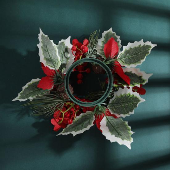 Christmas Candle Ring Mini Pine Leaf Candle Wreath Festive Seasonal Candle Holder Ring Farmhouse