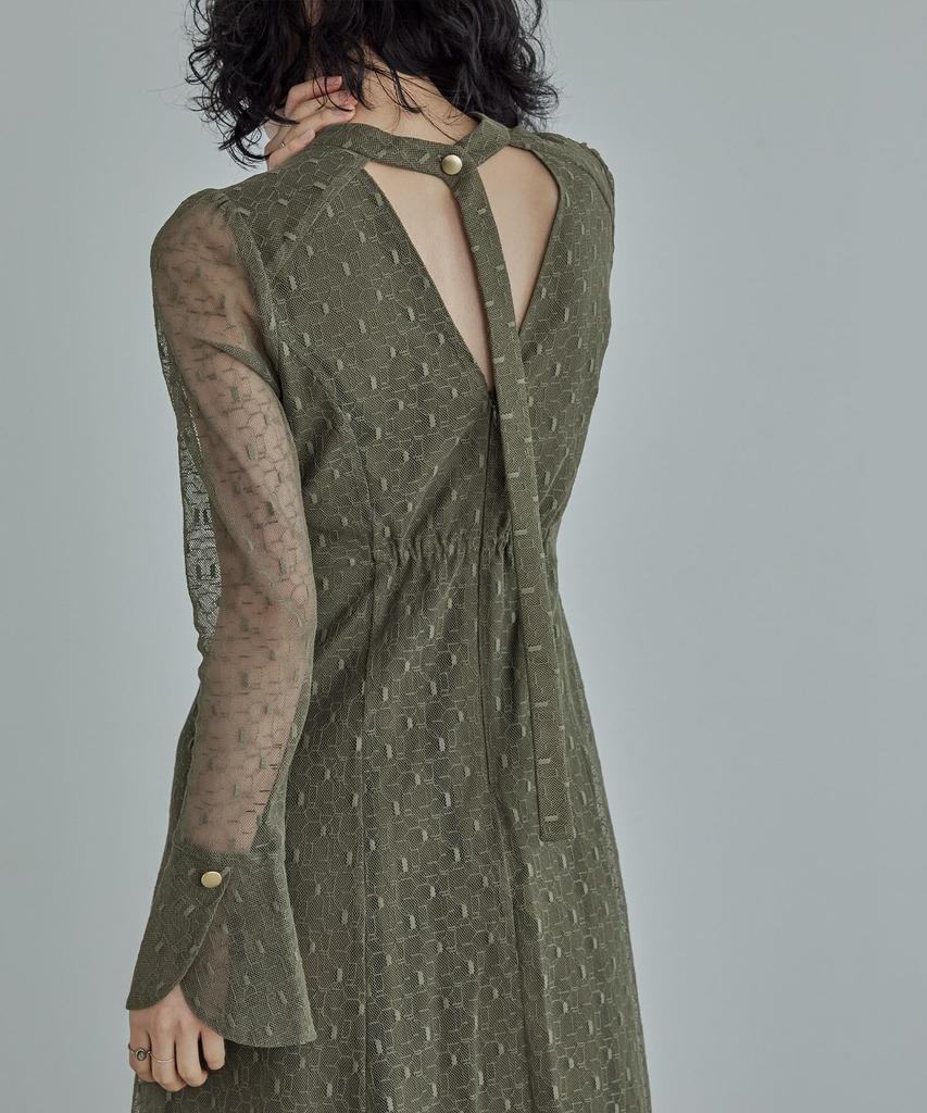 Geometric Party Wedding Lace L [niana] Back-open Dress, Dress, Dress, One-piece Dress, Olive,