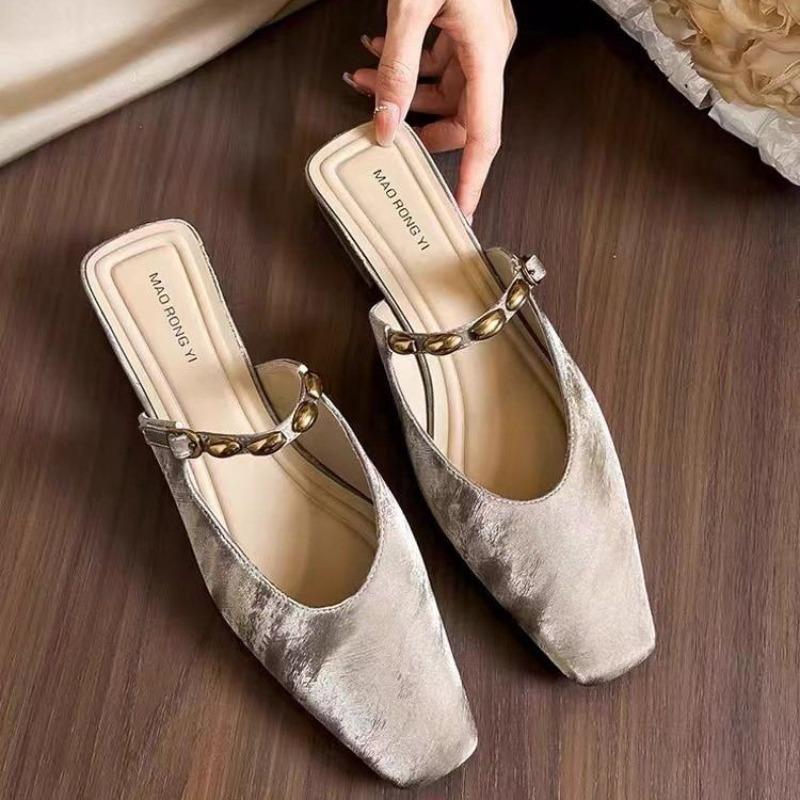 Fashion Baotou Half Slippers Women's Spring/Autumn New Shallow Mouth Pumps Women Interior Height Increase Large Size