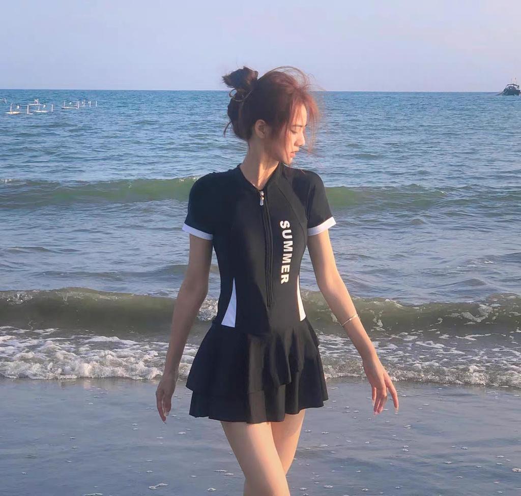 2024 Korean One-Piece Skirt Swimsuit: Stylish, Belly-Covering, Slimming Design for Women and Students, Perfect for Hot Springs