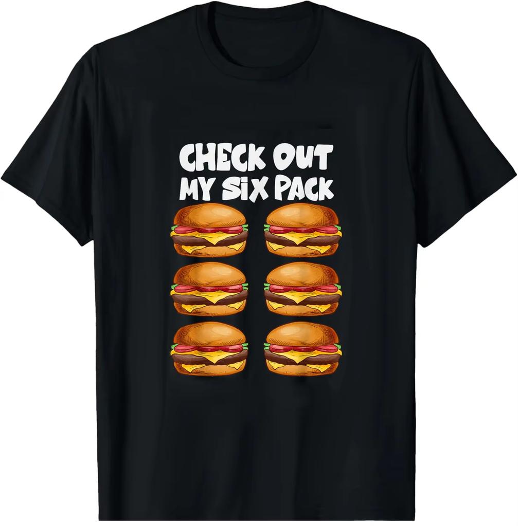 Unisex Tshirt Funny Six Pack Food Graphic Tee Crew Neck Short Sleeve Sausage Donut Burger Humor Print Casual Party Street Top