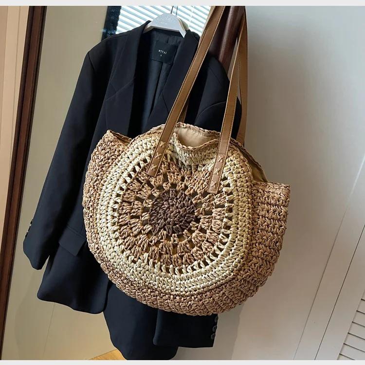 Genți de umăr pentru damă cu decupaje la vânzare Stil fashion cerc de capacitate mare pentru stațiune la plajă la malul mării