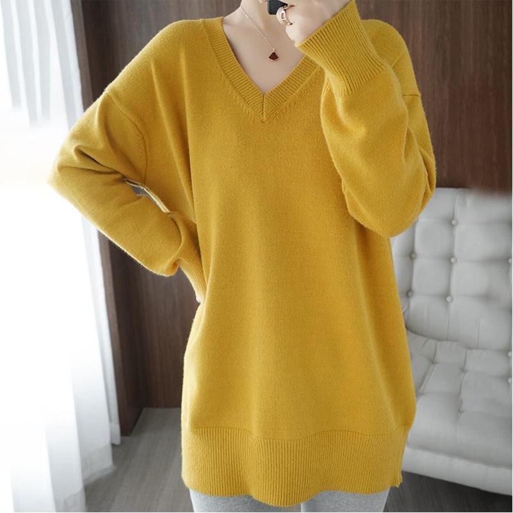 This Hottest Long Knit Sweater with a and Long A Relaxed Fit with a Touch of [xppe] Season's Trend! Women's V-neck Sleeves. Slimming, Quality.