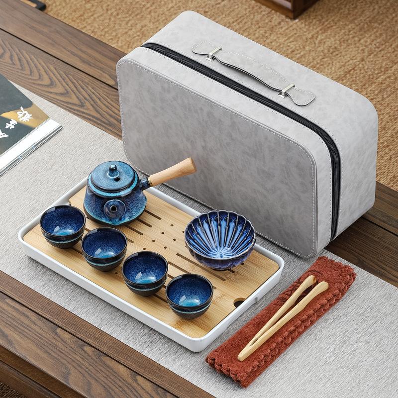 Side Pot Kung Fu Tea Set Teapot Ceramic Portable Travel Pack with Tea Tray Activity Gift Printing