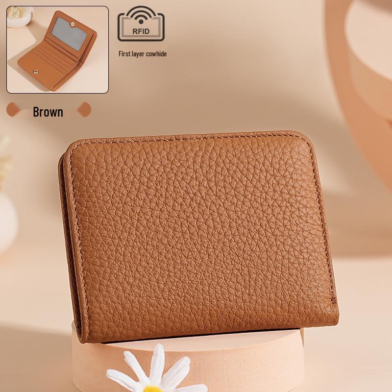 Genuine Leather RFID Women's Mini Wallet with Card Holder, Zipper Coin Pocket