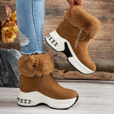 Women Fur Ankle Platform Snow Boots Winter Plush Warm Suede Shoes Plus Size High Heels Casual Shoes 2025 Trend Cozy Botas Mujer