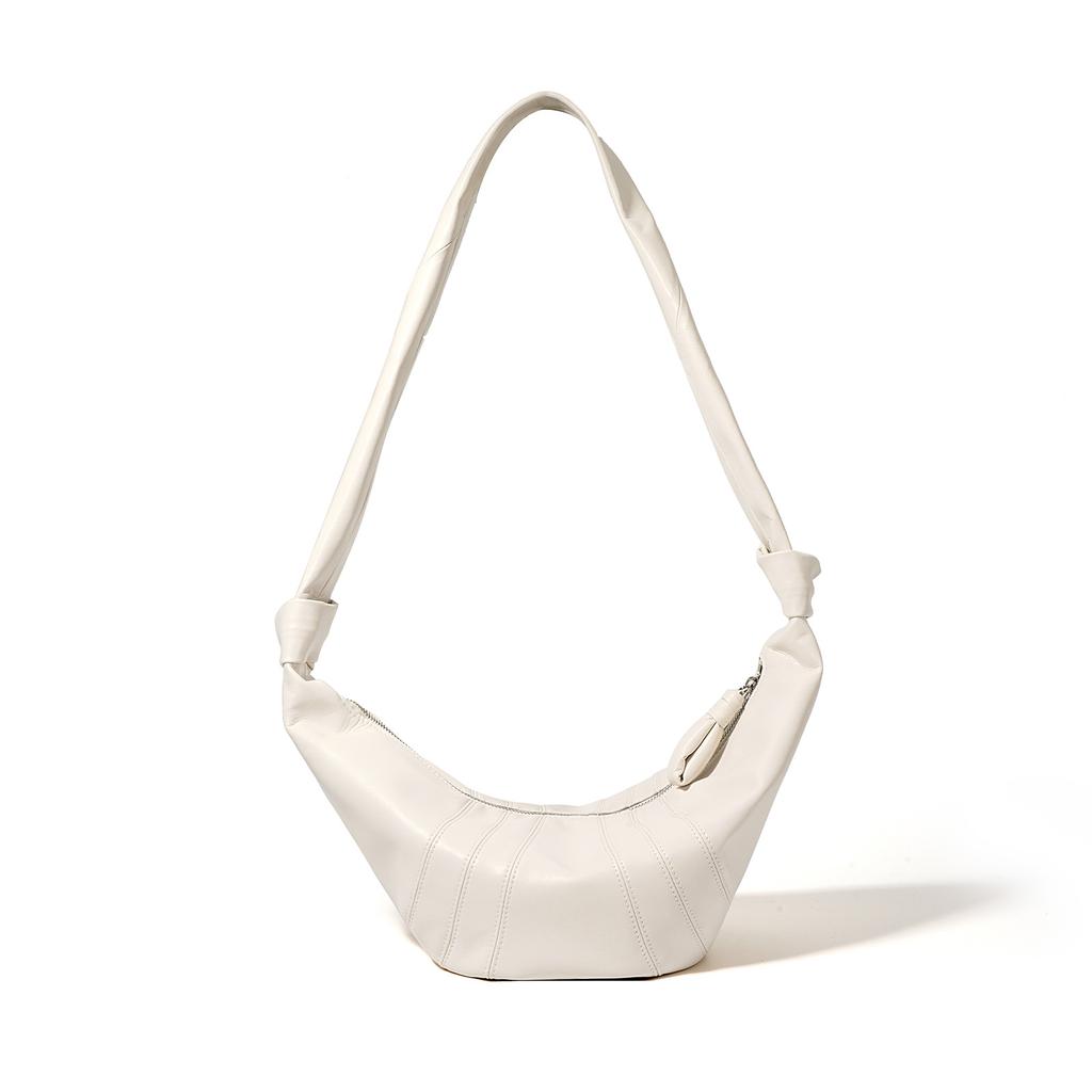 Lambskin Crossbody Bag, Casual Croissant Bag, Dumpling Bag, Women's Single-shoulder Genuine Leather Crossbody Bag with a French Feel