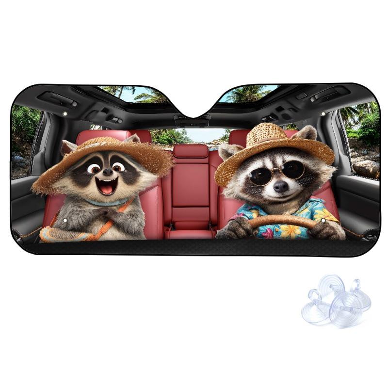 Multi-Pattern Cartoon Animal Car Sunshade: Hamster, Raccoon, Tiger Designs