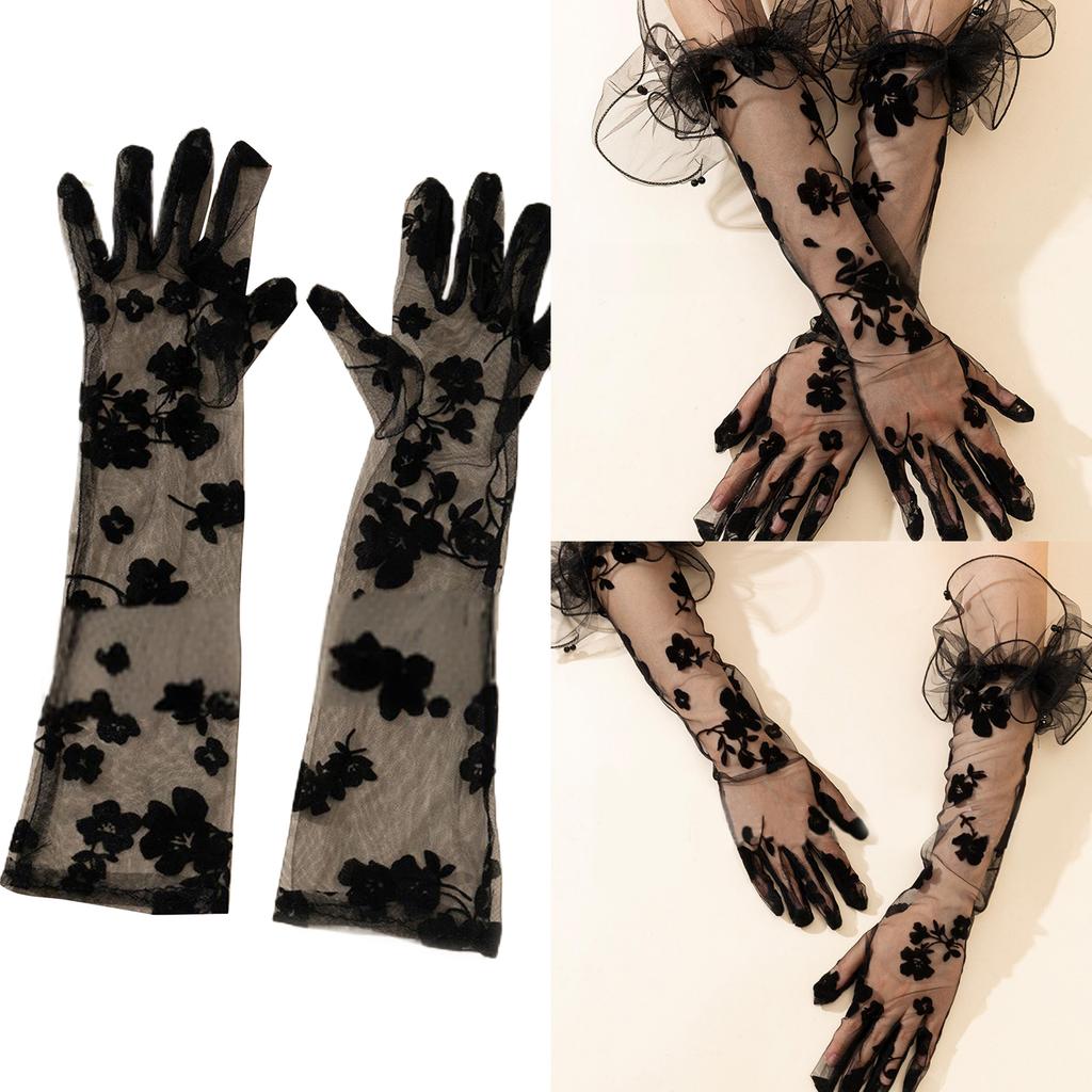 Long Lace Gloves Banquets Dress Gloves Vintage Prom Party Flower Pattern Gloves Elastic Evening Party Adult Gloves