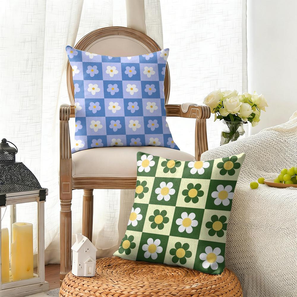 Sweet Geometrical Florals Cushion Cover Natural Linen Organic Fabric DoubleSided Printing Sofa Home Decor Gift Pillow Cover