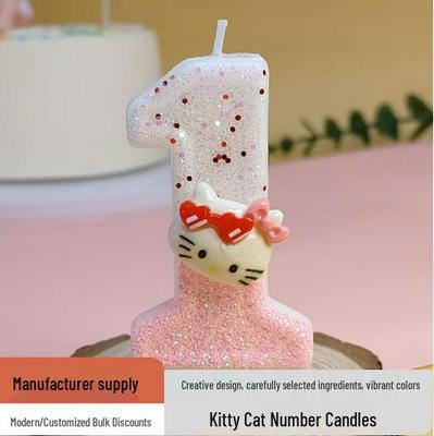 Cartoon Kitty Cat Birthday Cake Number Candles