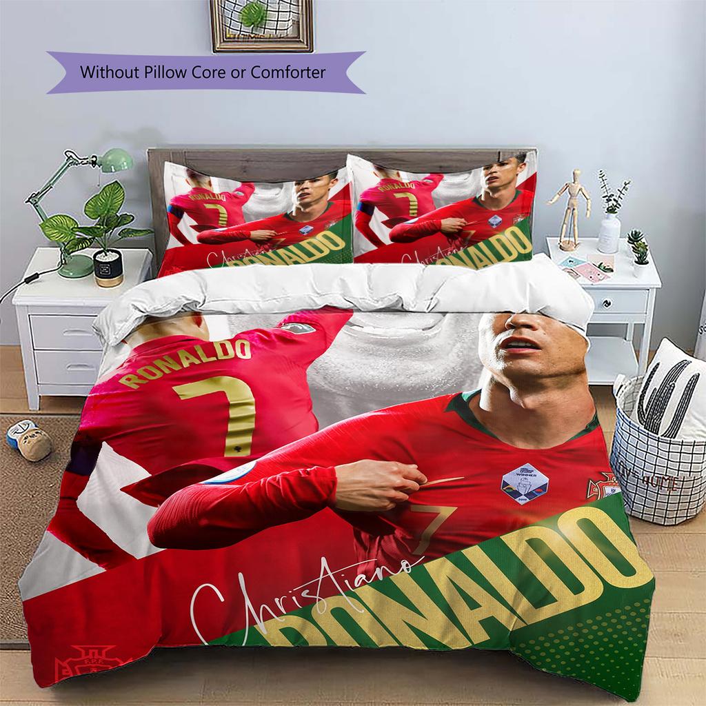 Cristiano Ronaldo Wzór Pościel Zestaw Kołdry Dekoracja Domu Prezent (1 * poszwa na kołdrę + 2 * poszewki na poduszki bez rdzenia)