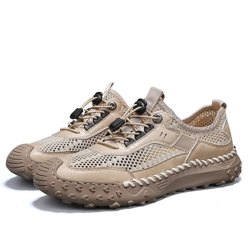Fashion Men Sneakers Breathable Leather Casual Shoes Mesh Men Shoes Summer Comfortable Mesh Men Loafers Outdoor Walking Zapatos Hombre