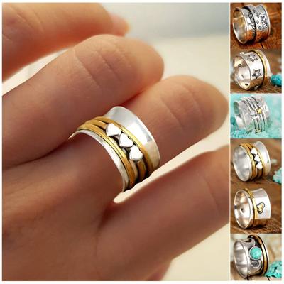 Vintage Creative Engraving Rotating Garland Ring Heart Rings Men's Women's Rings