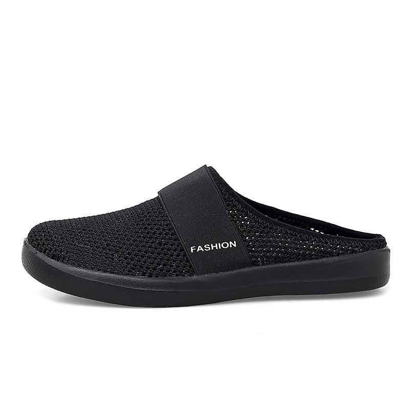 Large size ultra-light mesh breathable fly-woven shoes fashionable and casual half-drag women's shoes thick-soled air cushion one pedal