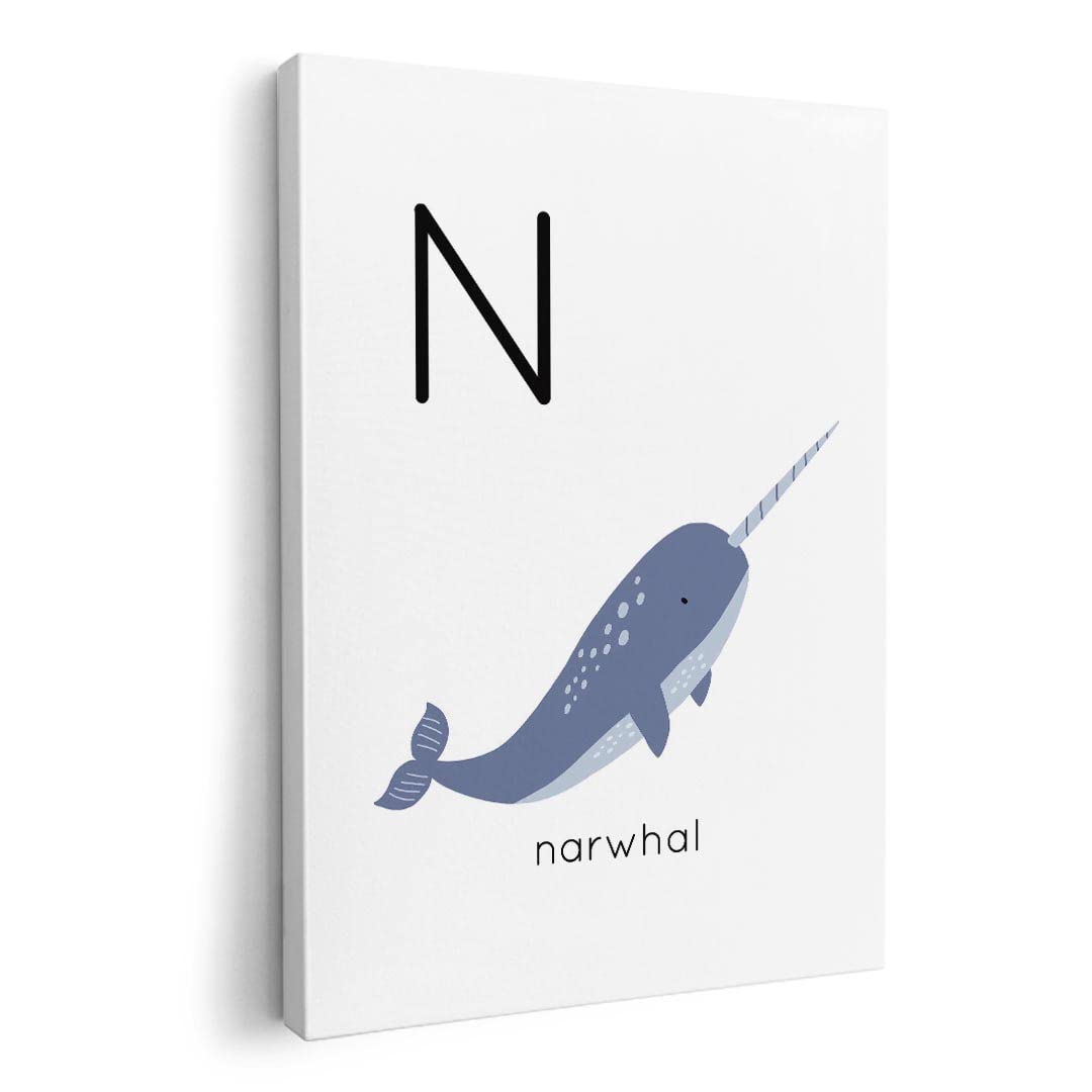 

Art Panel Painting Decoration igsticker 420mm x 297mm A3 Photo Wall Hanging Wooden Frame Interior Stylish 019946 Animal Alphabet N Narwhal