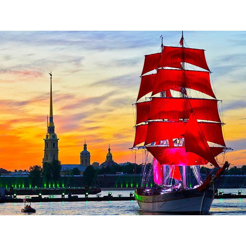 New 5D DIY Diamond Painting Sailboat Diamond Embroidery Sea View Cross Stitch Full Round Drill Home Decor Manual Art Gift