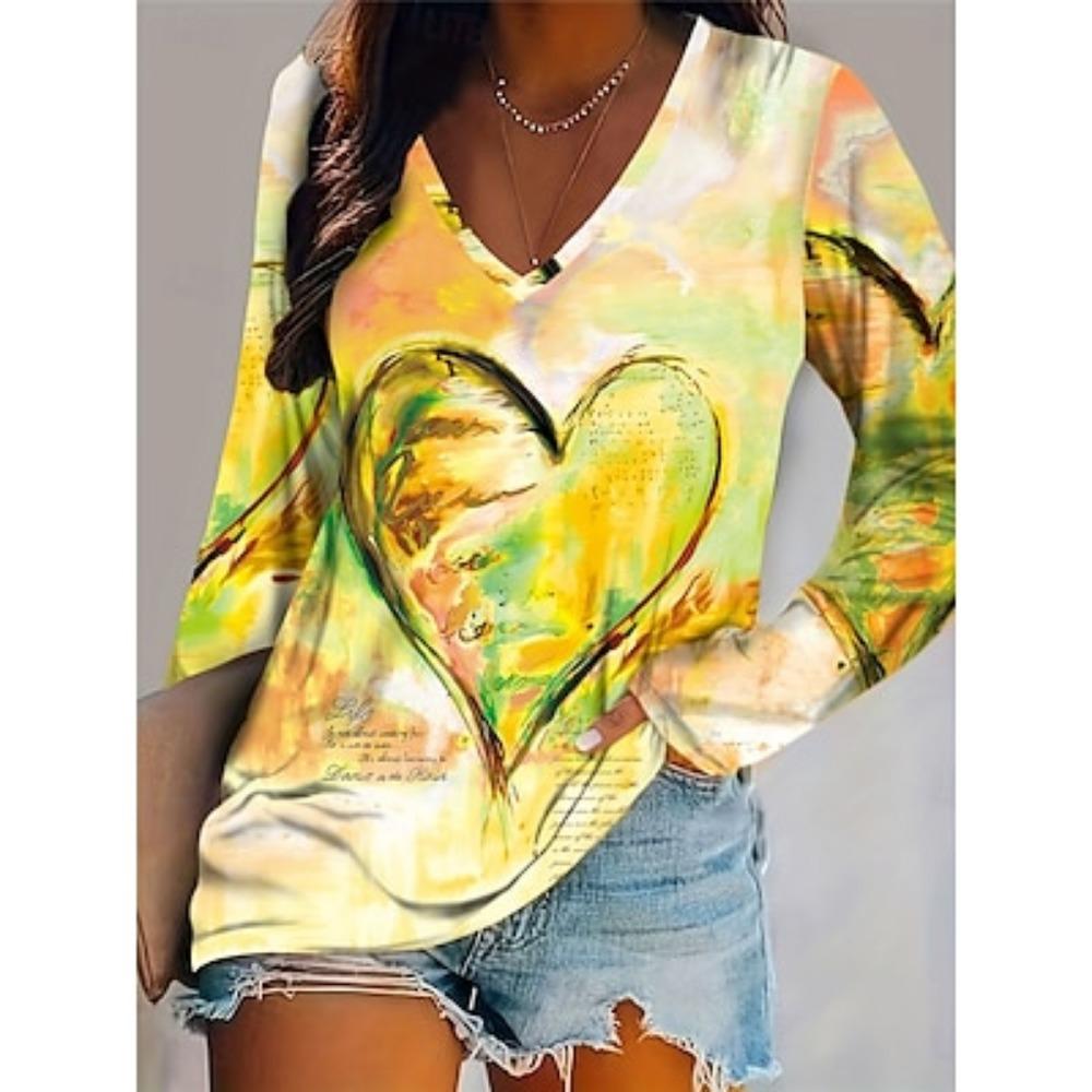 

Women s T shirt Tee Daily Casual Long Sleeve Yellow Spring & Fall 2XL