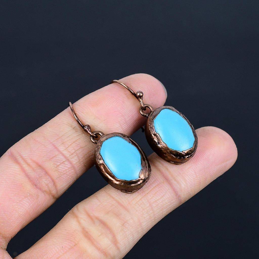 Sleeping Beauty Turquoise Earrings, Copper Electroformed Gemstone Jewelry, Handmade Earrings, For Thanksgiving