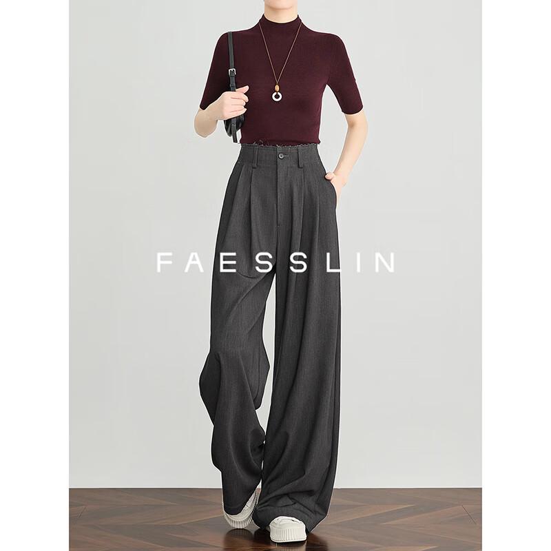 FAESSLIN Women's Old Money Acetate Wool Straight Wide-Leg Suit Pants