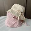 New ins small plaid bucket hat women's spring summer thin versatile bow basin hat breathable sunshade sunscreen hat