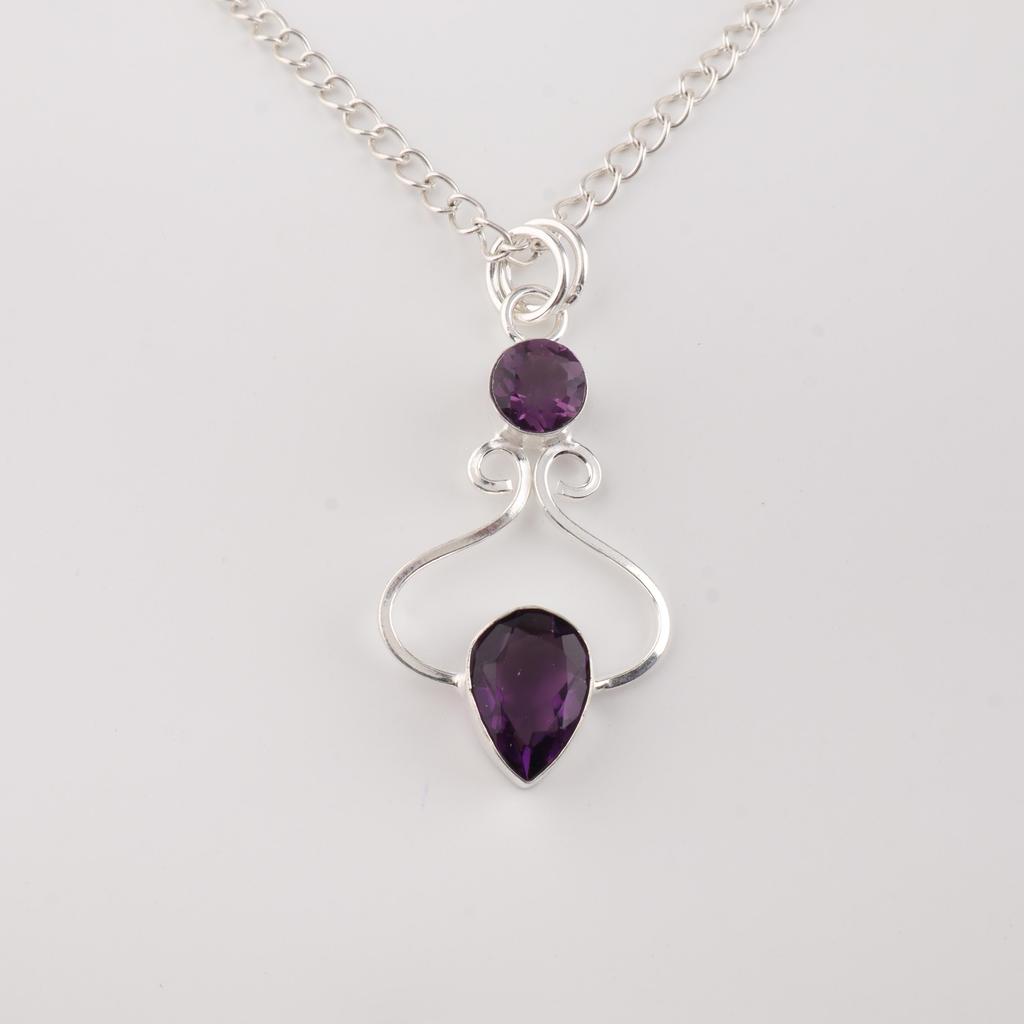 African Amethyst Gemstone 925 Stamped Silver Handmade Jewelry Pretty Pendant 1.60" For Anniversary Gift PP-13-10