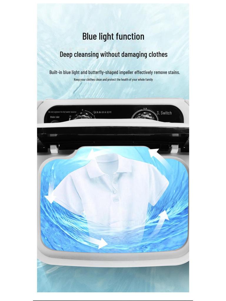 7.6KG Duża Pojemność Półautomatyczna Mini Pralka do Użytku Domowego ze Zintegrowanym Odprowadzaniem Wody