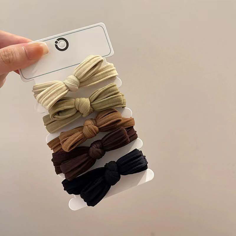 5 Stück/Set Schleifen-Scrunchies Haarseil Kinder Einfarbig Ohne Beschädigung Elastischer Pferdeschwanzhalter Gummiband Kleinkind Mädchen Kopfschmuck