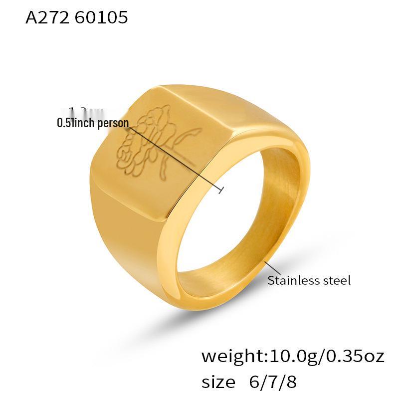 18K Gold Plated Stainless Steel Butterfly & Peony Carved Ring - Elegant European & American Style
